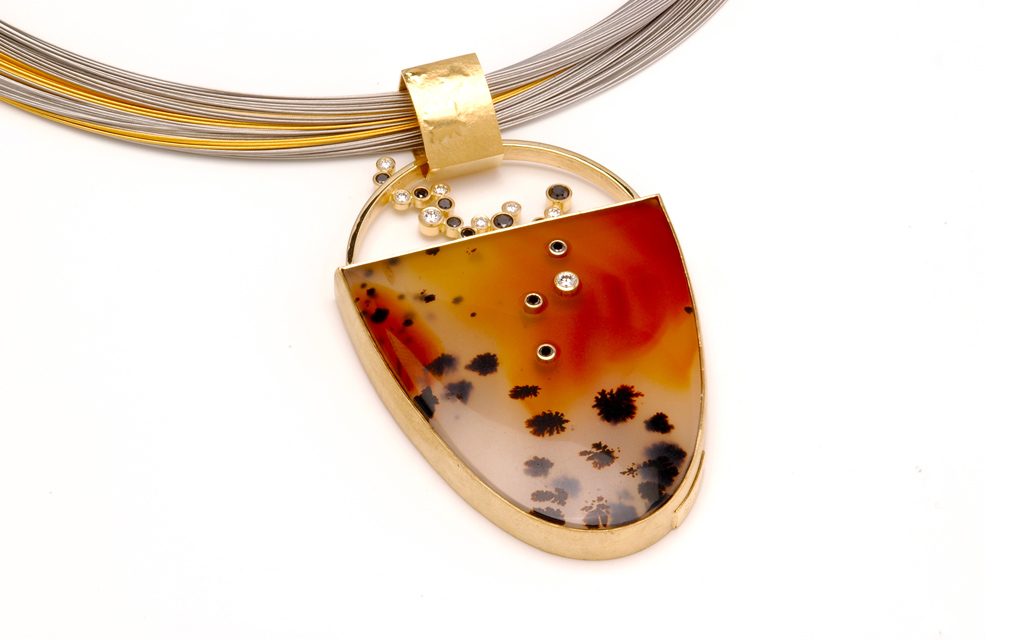 8098N - 18 karat gold pendant, set with Montana Moss Agate and .54cttw. Black and white Diamonds (11.3g) Price Upon Request