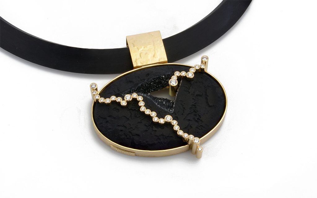 8110N - 18 karat gold fabricated necklace set with a carved Druzy Onyx and .94cttw. Diamonds (15.3g) Price Upon Request